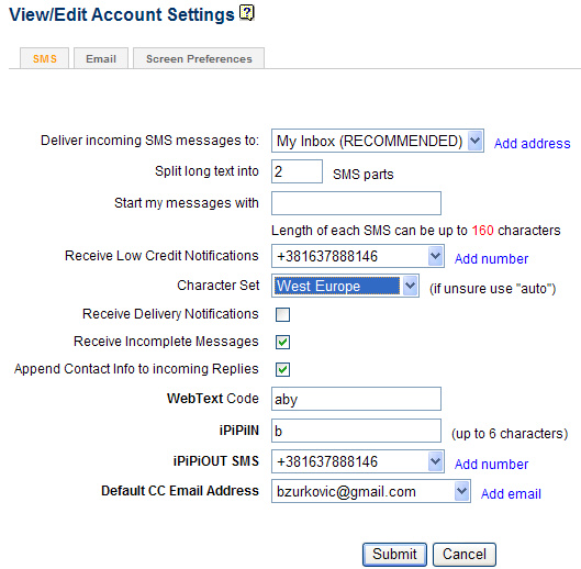 SMS Settings to customize your account